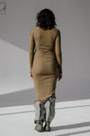 BASERANGE 24 Autumn/Winter Veined Long Sleeve Dress Portugal BAS-DRVL-RB-AU24-FCZ DRVL-RB Emerald Brown